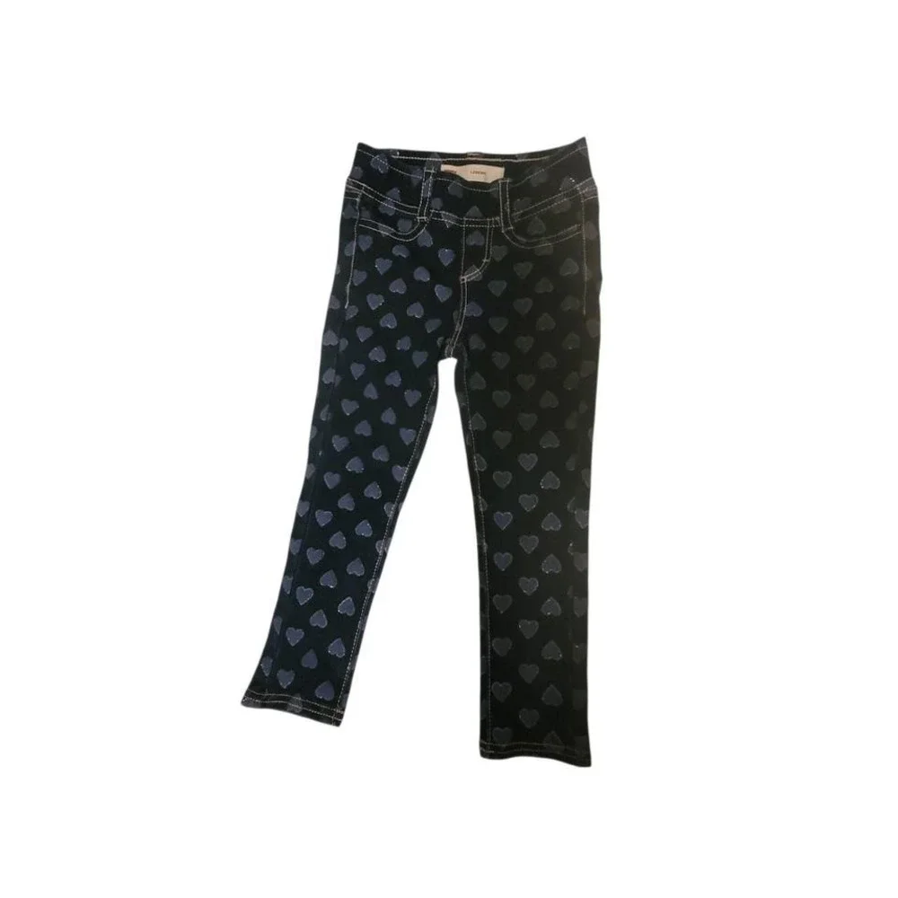 Toddler Girl 3T Dark Blue jean stretch Levi leggings W Blue Hearts Too Cute!!!